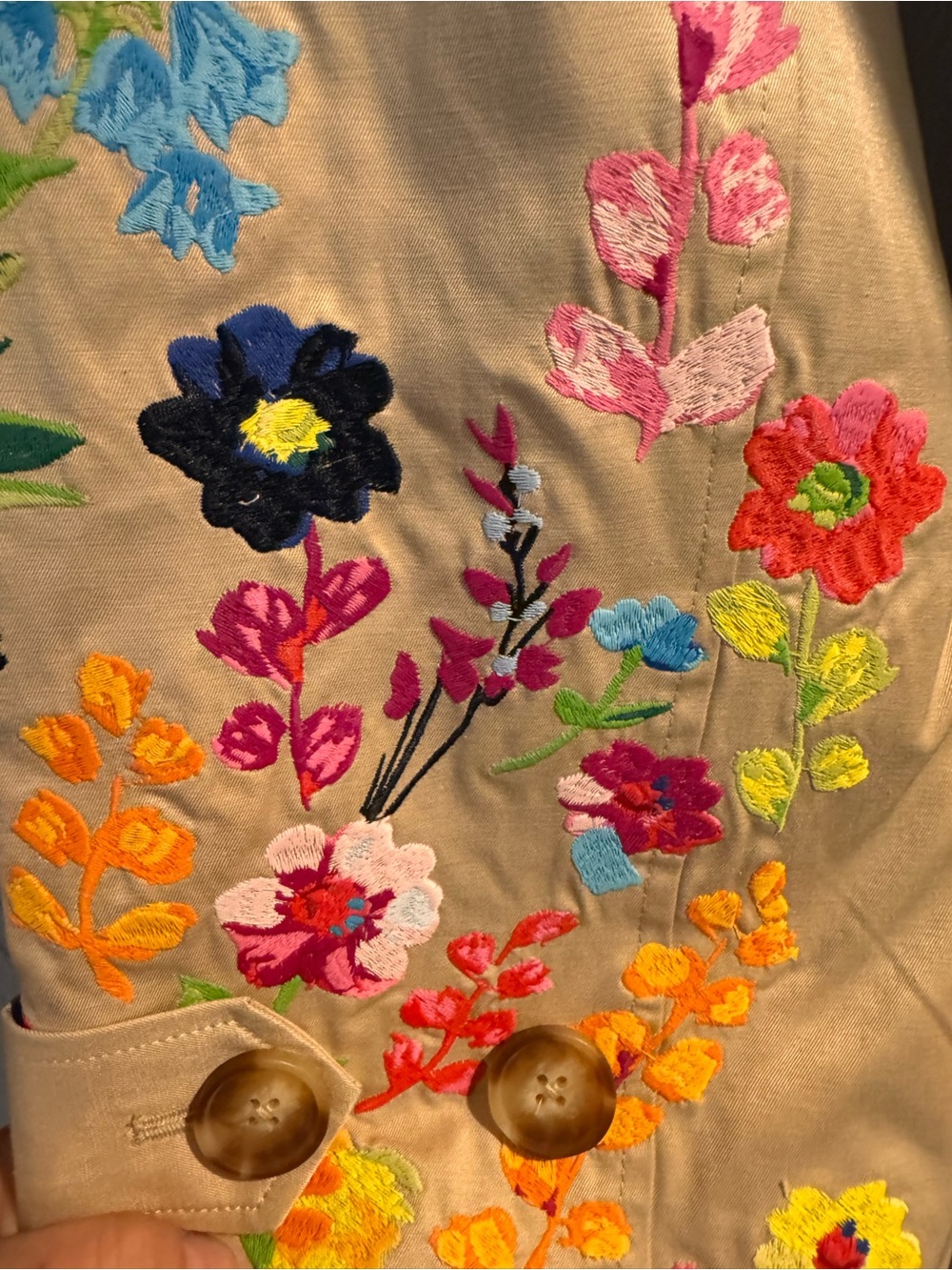 *VIRAL* Beige Embroidered Floral Trench Coat - Picture 5 of 8